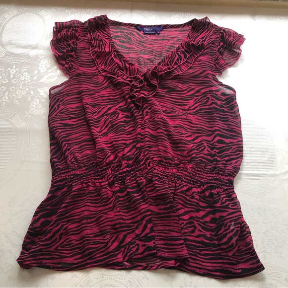 Max Azria Miley Cyrus Women’s Size XL Sheer Pink Zebra Blouse Stretched Waist - Picture 16 of 16